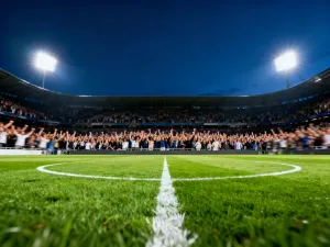 Piłkarz w dynamicznej akcji na murawie stadionu podczas meczu eliminacyjnego do mistrzostw świata.