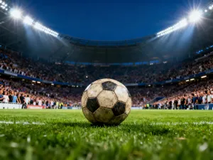Piłkarz w dynamicznej akcji na murawie stadionu podczas meczu eliminacyjnego do mistrzostw świata.